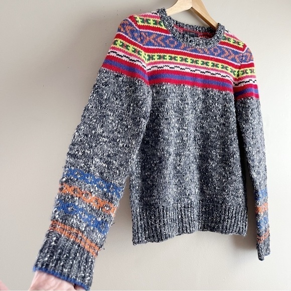 J.Crew Fair Isle Wool Blend Marled Crewneck Sweater in Grey & Multicolor Pop, Sm - Picture 7 of 9